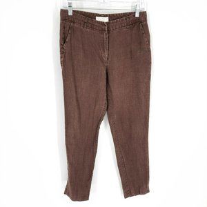 CLASS Trouser Pants 6 Made in Italy Chocolate Brown 100% Linen Thin Straight Leg